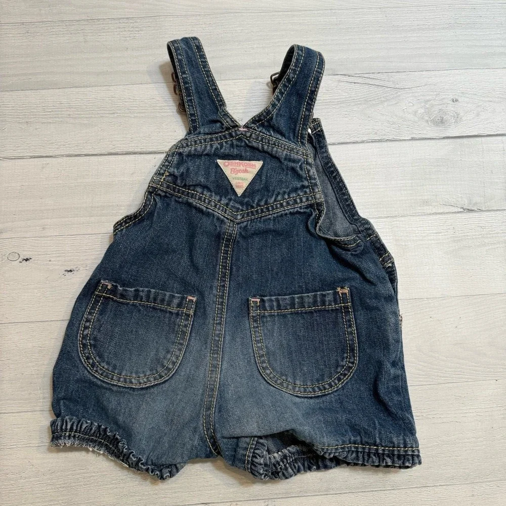 OshKosh B'Gosh girls denim shortalls overalls flower appliqué‎ size 18 months